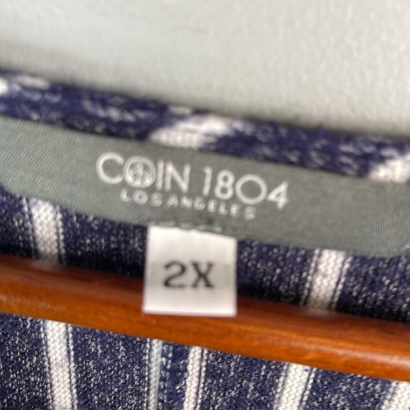 Coin 1804 Stripe Knit Top Navy White 1/2 Sleeve Round Neck Brushed Stretch 2X - Picture 7 of 11